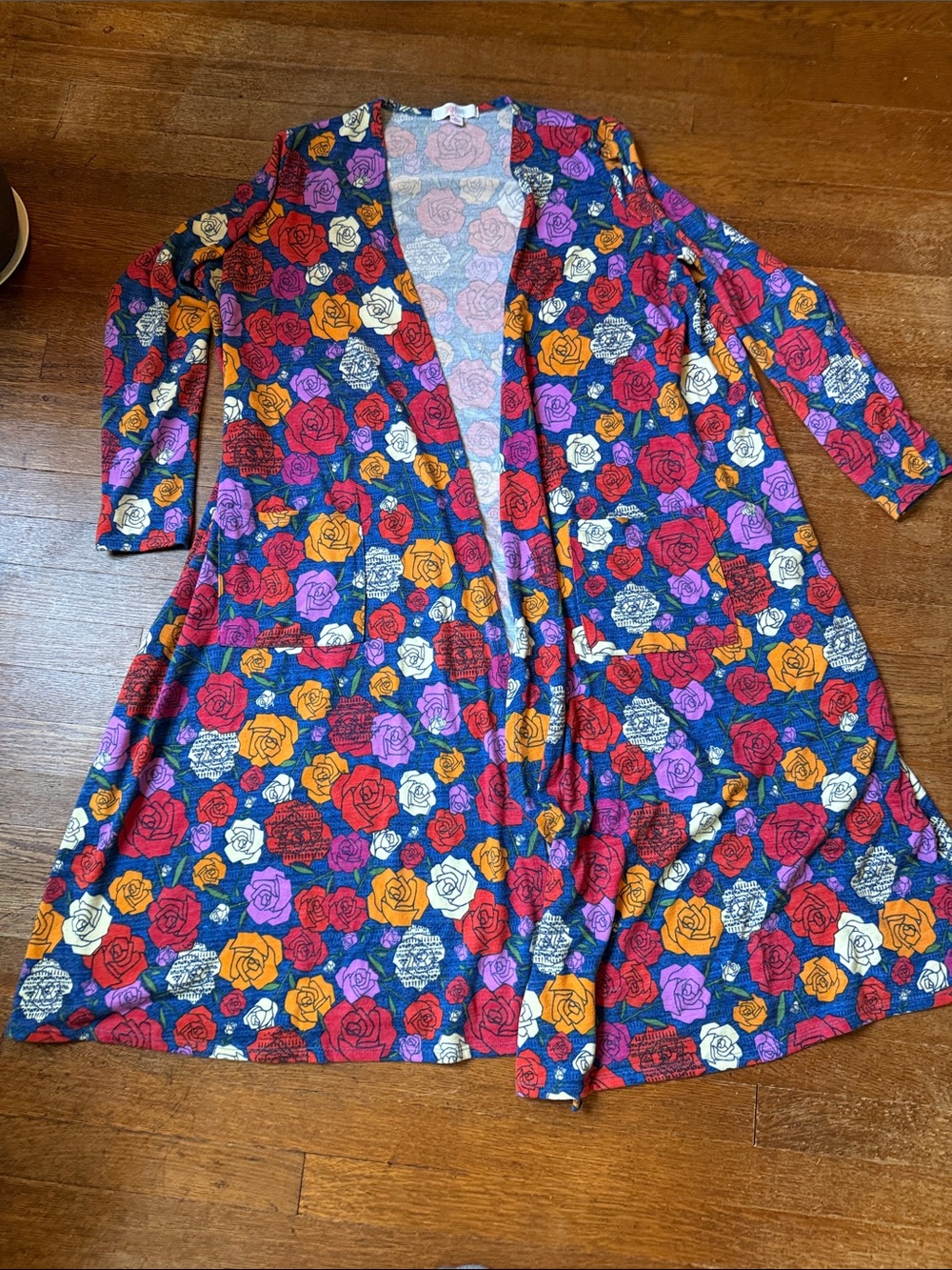 Floral Rose Print Open Front Robe or Long Cardigan